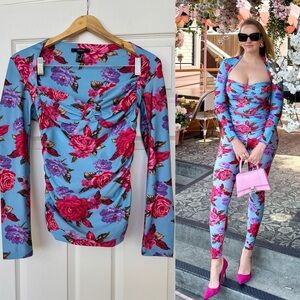 Forever 21 Floral Long Sleeve Top - Blue and Red